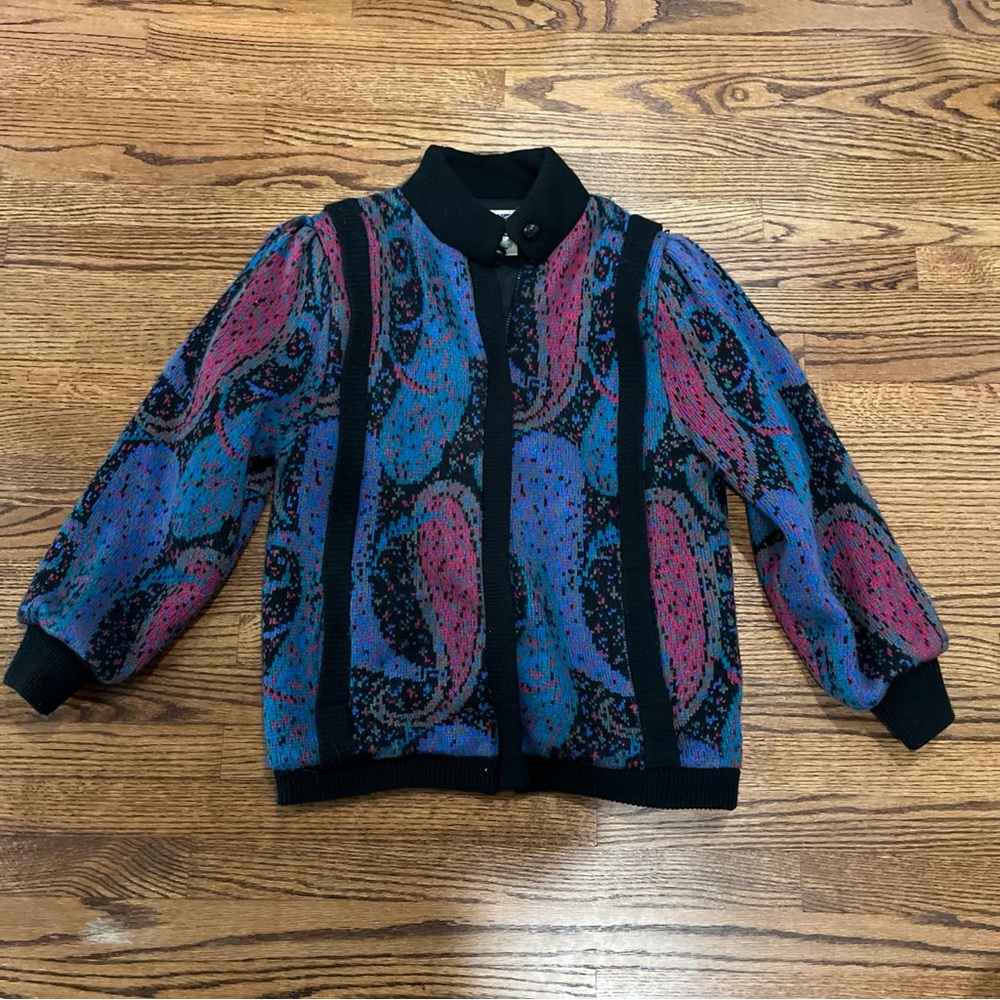 Vintage Cherry Stix Sweater Womens Size Medium Paisley Zip Up Jacket